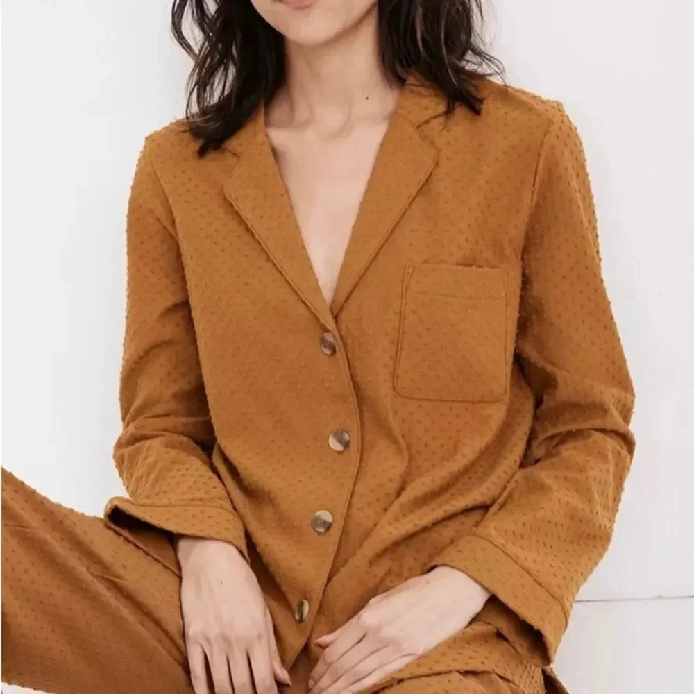 MAdewell Knit Bedtime Long-Sleeve Pajama Top in Clip-dot Size M New